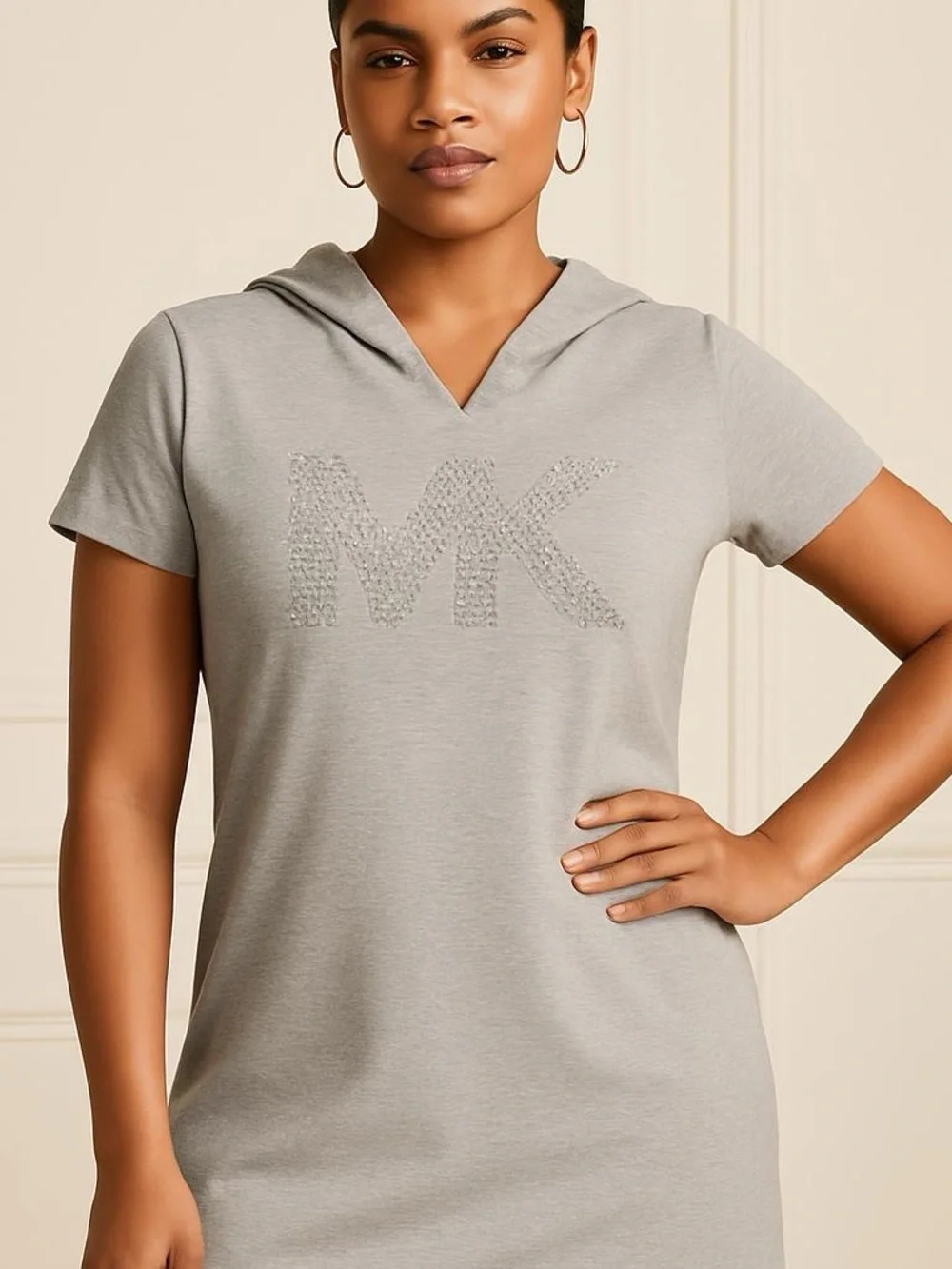 MICHAEL KORS Studded Logo Cotton Blend Hoodie Dress‎ Size M